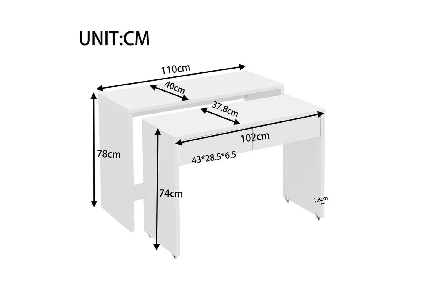 Flieks 2-in-1 Schreibtisch mit Kommode Weiß 2er Set - Bild 5