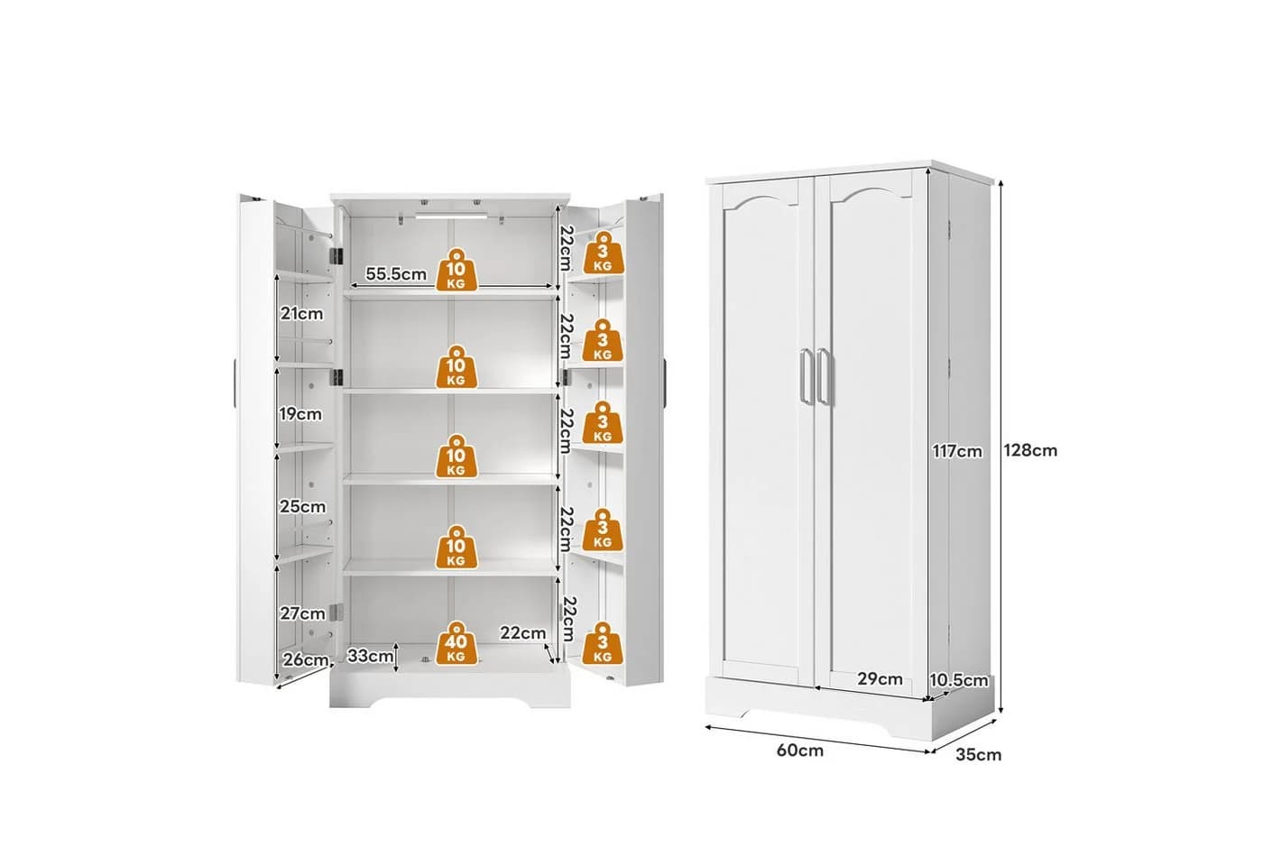 Flieks Hochschrank Küchenschrank mit LED-Sensorleuchte und verstellbaren Einlegeböden - Bild 5