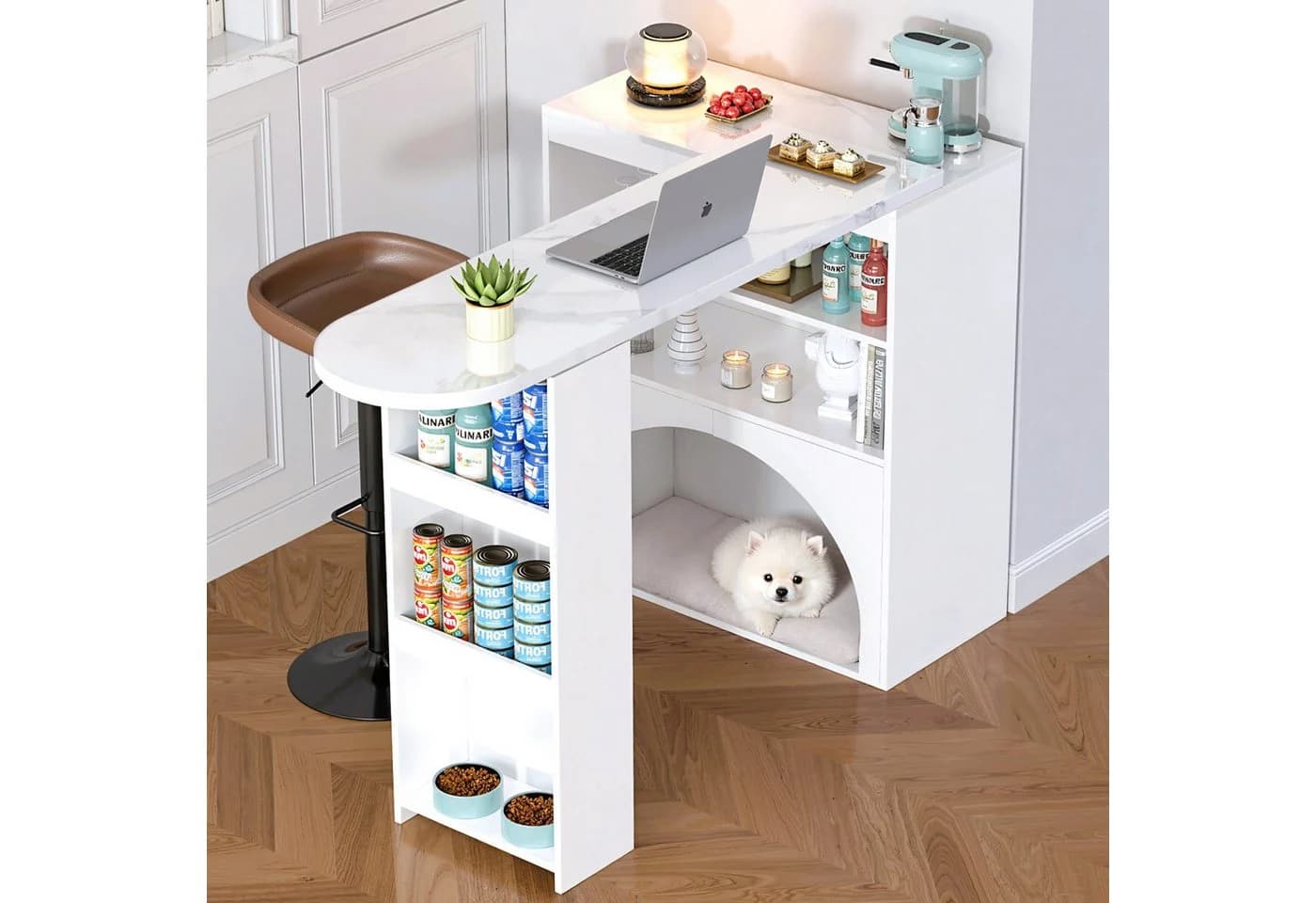 Flieks Bartisch 360° drehbar Esstisch & Sideboard 2-in-1 Marmoroptik 2er Set