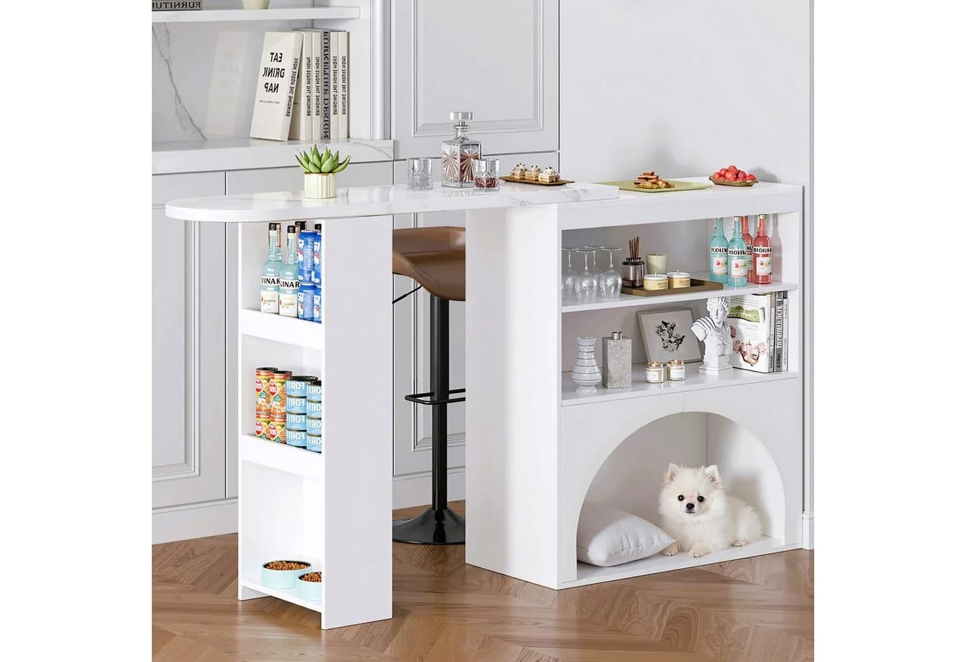 Flieks Bartisch 360° drehbar Esstisch & Sideboard 2-in-1 Marmoroptik 2er Set - Bild 2
