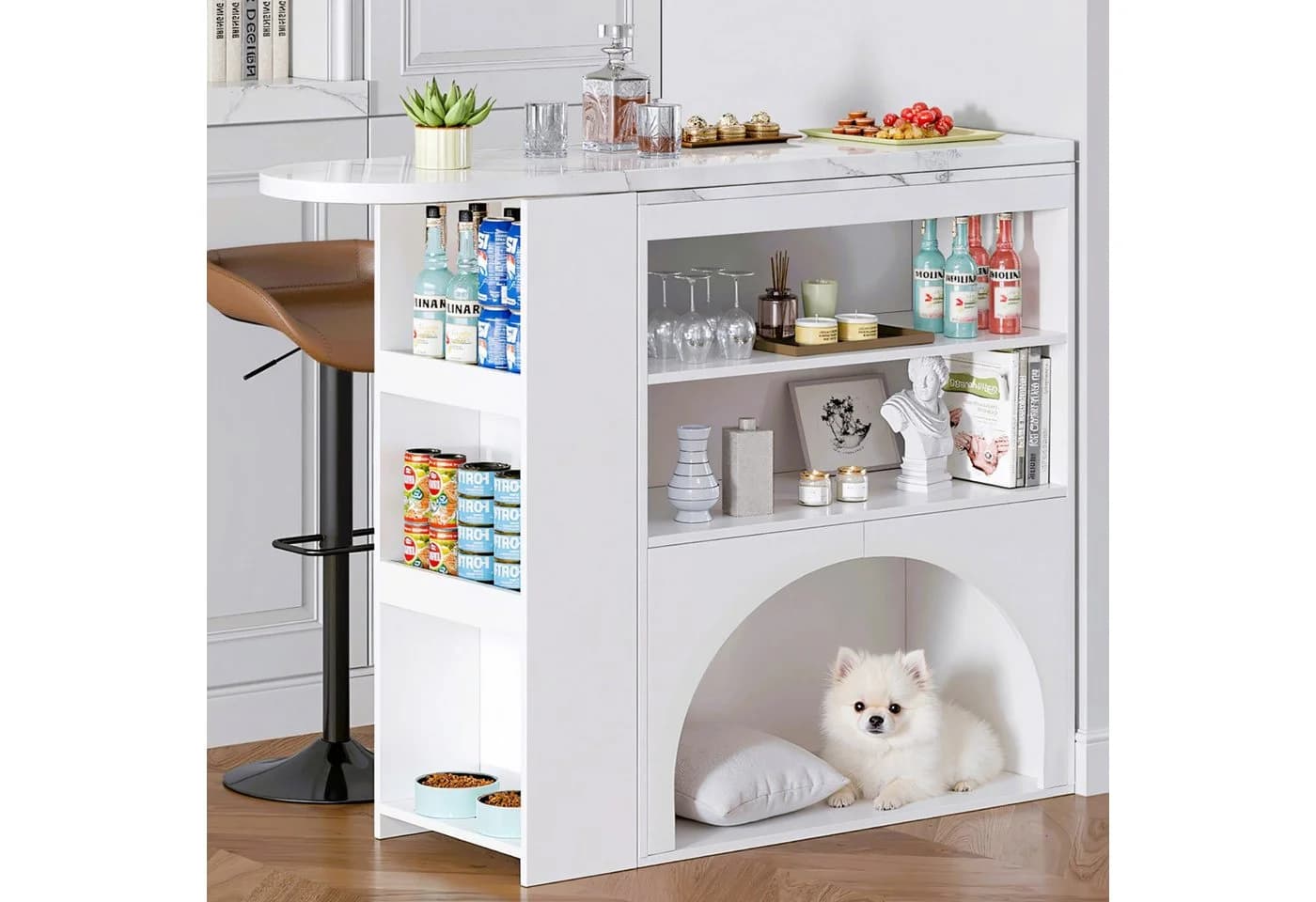 Flieks Bartisch 360° drehbar Esstisch & Sideboard 2-in-1 Marmoroptik 2er Set - Bild 3