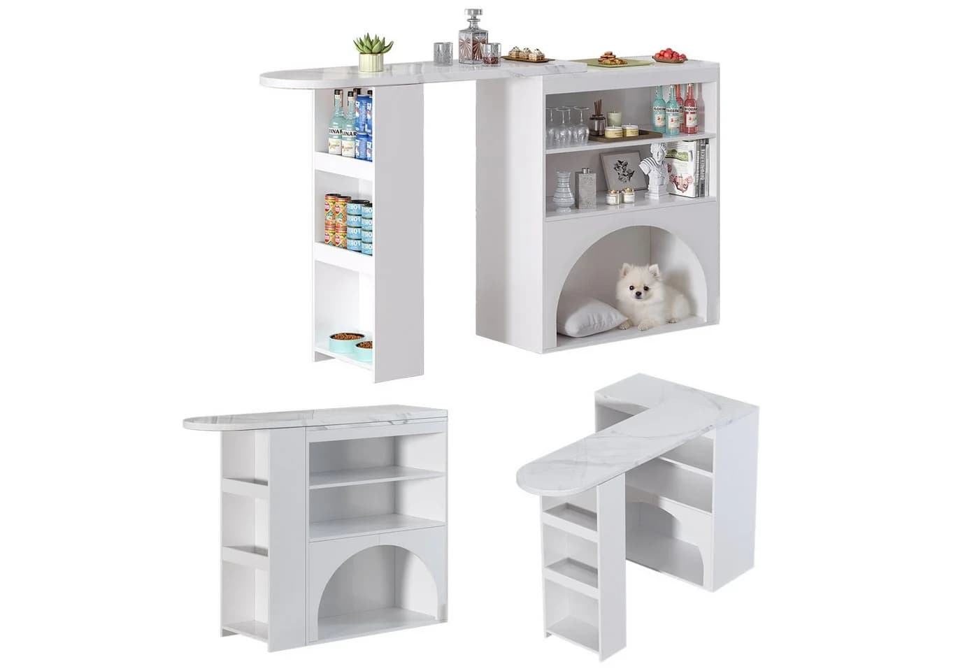 Flieks Bartisch 360° drehbar Esstisch & Sideboard 2-in-1 Marmoroptik 2er Set - Bild 4