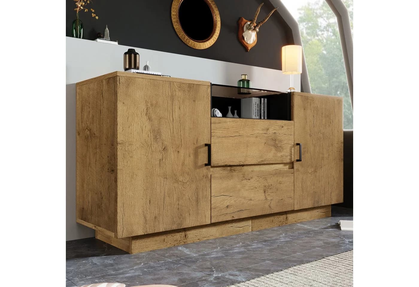 Flieks Sideboard Eichenoptik Glasplatte 140 cm - Bild 2