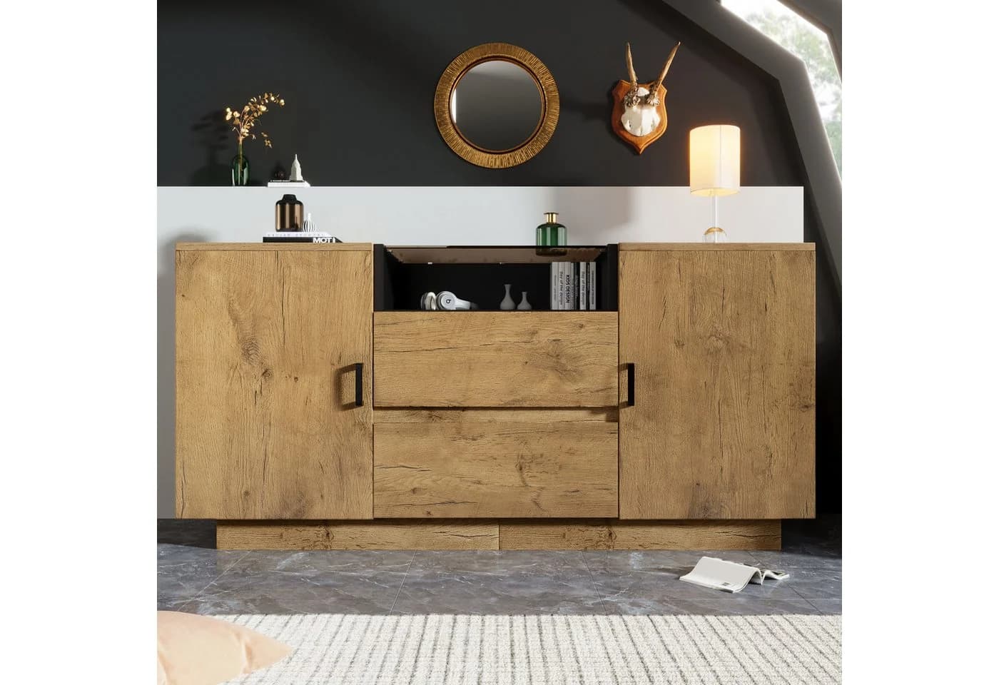 Flieks Sideboard Eichenoptik Glasplatte 140 cm - Bild 3