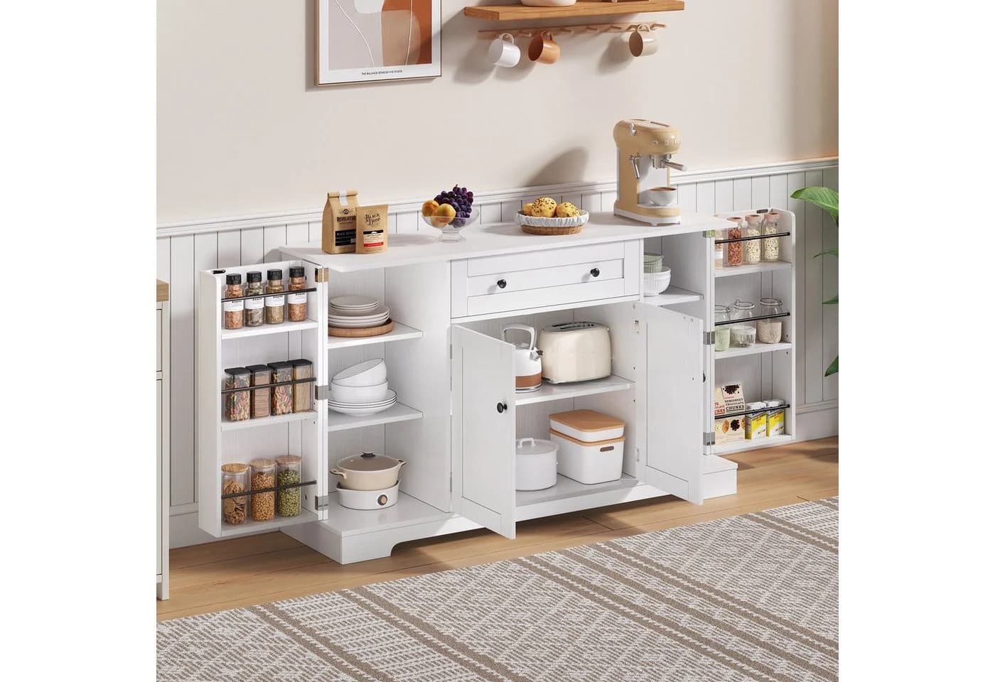 Flieks Küchenbuffet Küchenschrank mit Arbeitsplatte und verstellbaren Einlegeböden - Bild 2