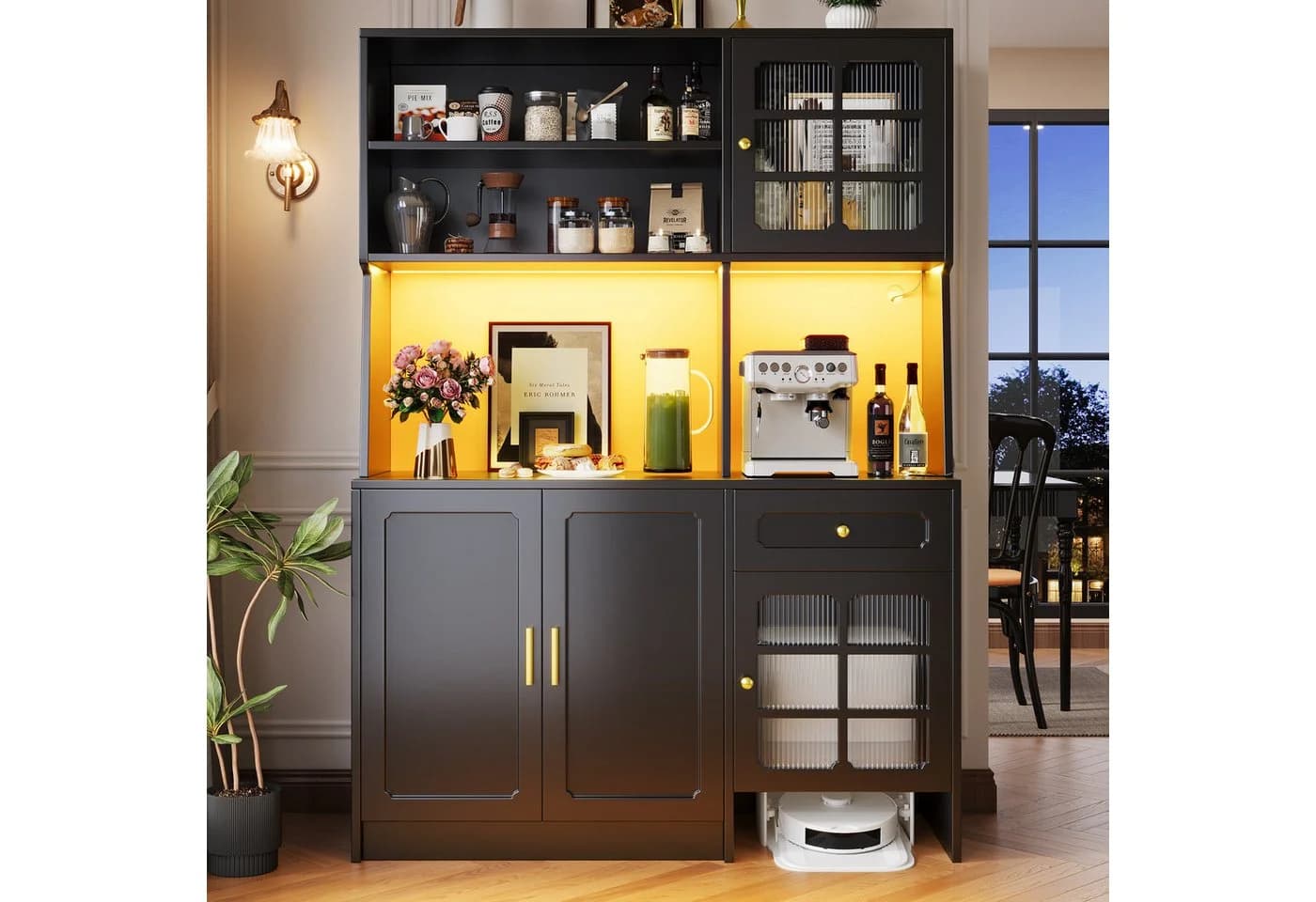Flieks Küchenbuffet Hochschrank LED-Beleuchtung Schwarz - Bild 3