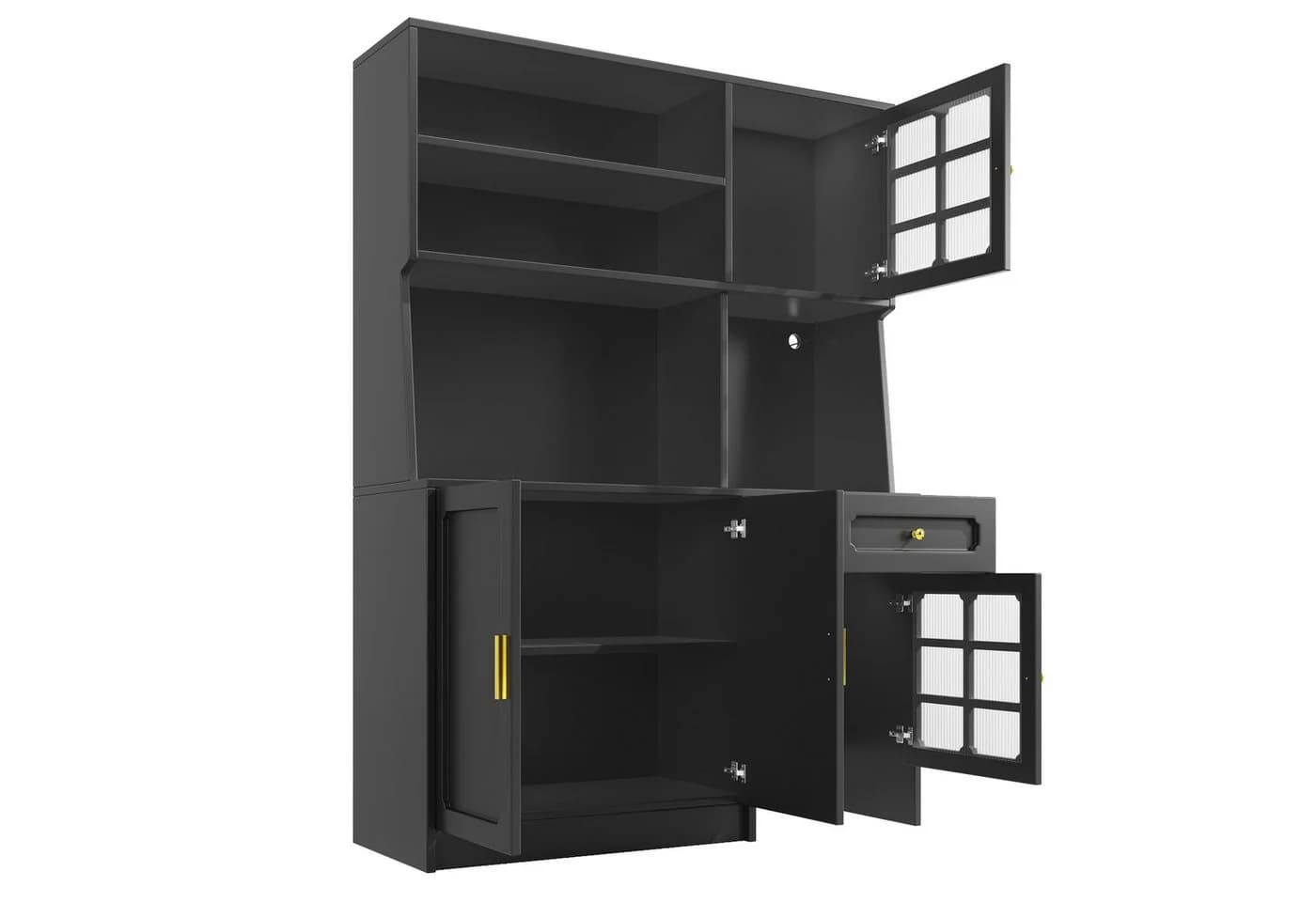 Flieks Küchenbuffet Hochschrank LED-Beleuchtung Schwarz - Bild 4