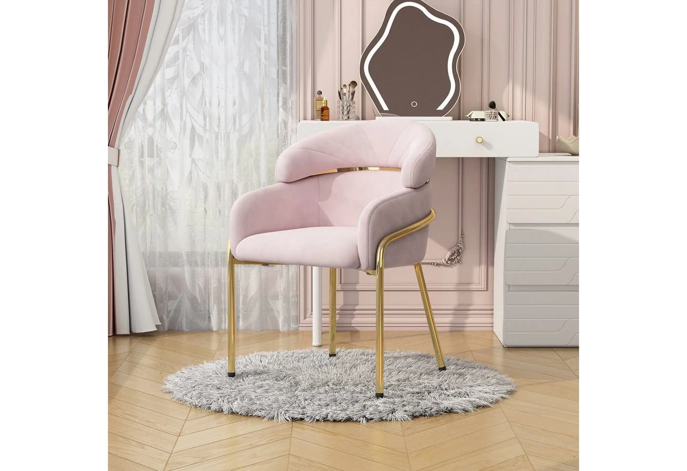 Flieks Polsterstuhl Armlehnstuhl Samt Rosa