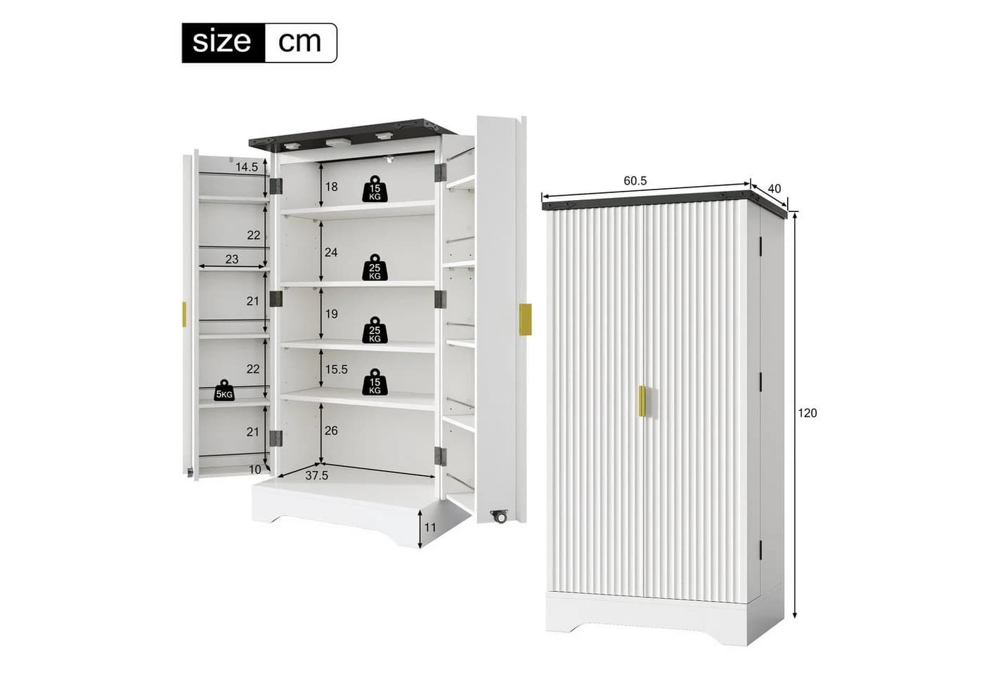 Flieks Hochschrank Weiß mit LED-Sensorlicht und Türablagen - Bild 5