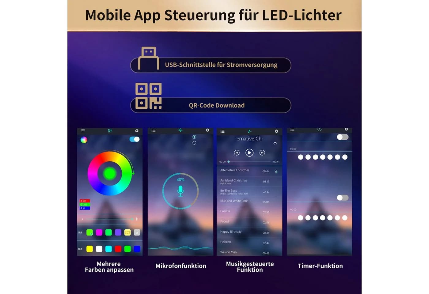 Flieks Küchenbuffet mit Musik- & LED-Beleuchtung Schwarz - Bild 5