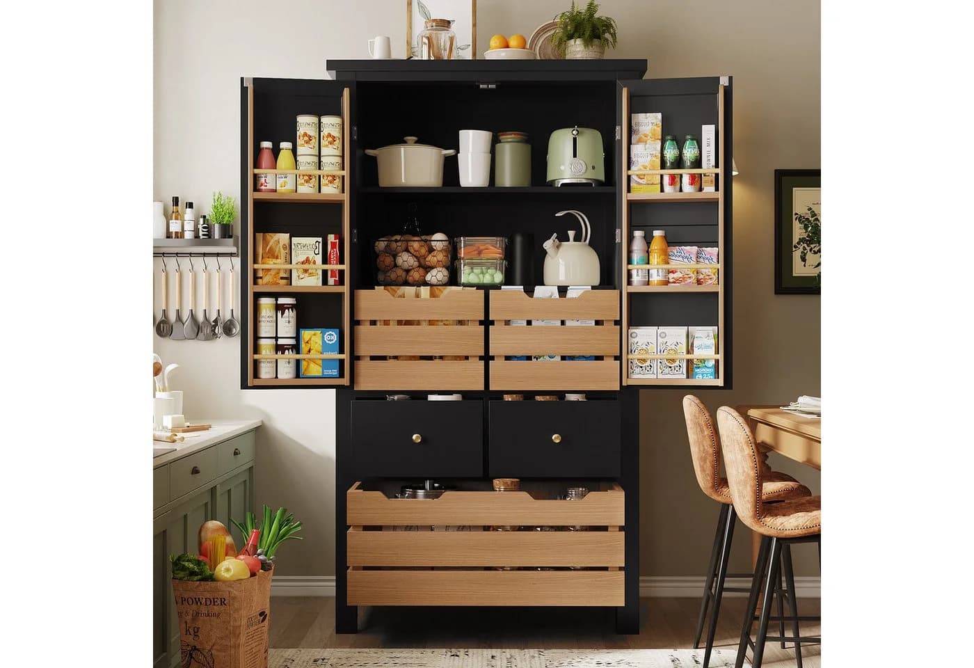 Flieks Küchenbuffet Mehrzweckschrank mit 5 Schubladen und 2 Türablagen - Bild 3