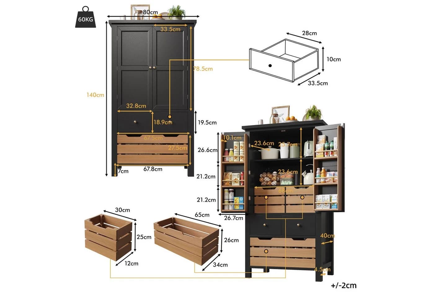 Flieks Küchenbuffet Mehrzweckschrank mit 5 Schubladen und 2 Türablagen - Bild 5