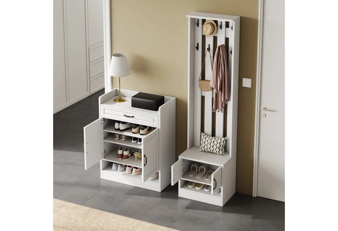 Flieks Garderoben-Set mit Schuhschrank, Schuhbank & Kleiderständer Weiß - Bild 4