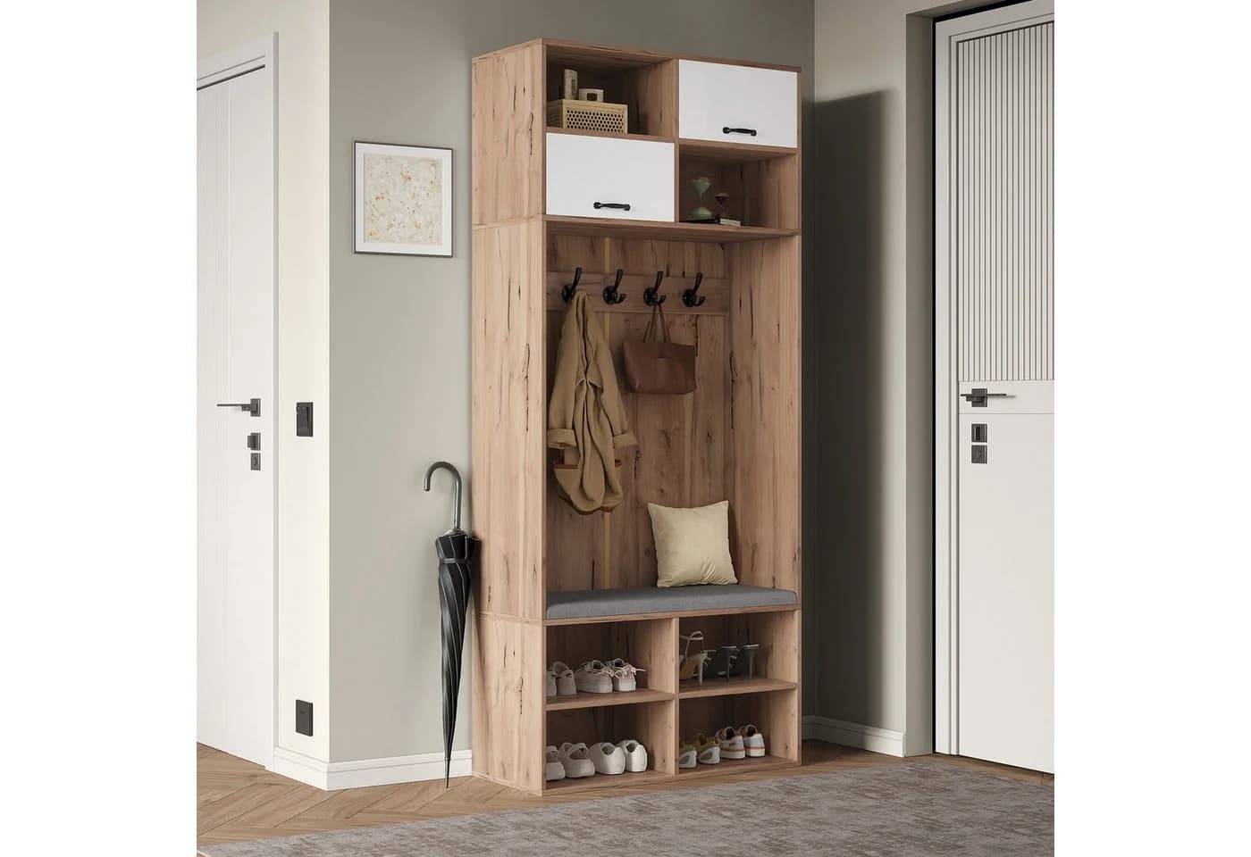 Flieks Garderoben-Set mit LED-Beleuchtung, Kleiderhaken, Schuhschrank und Sitzbank - Bild 4