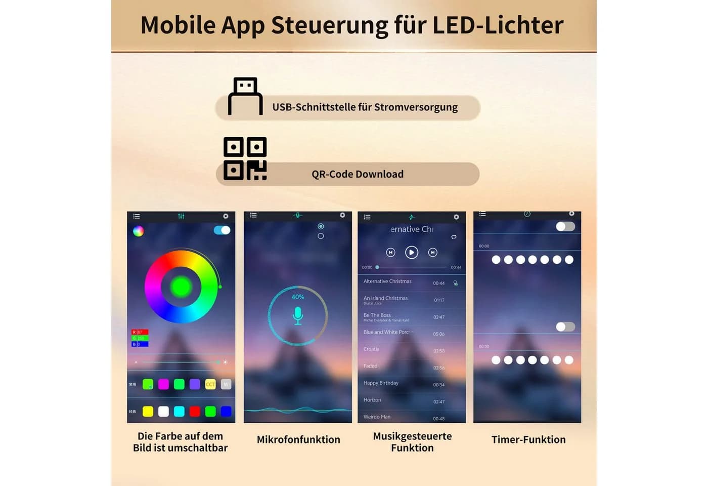 Flieks Küchenbuffet mit LED-Beleuchtung, Rattantüren und Glas-Schubladen Holzmaserung - Bild 5