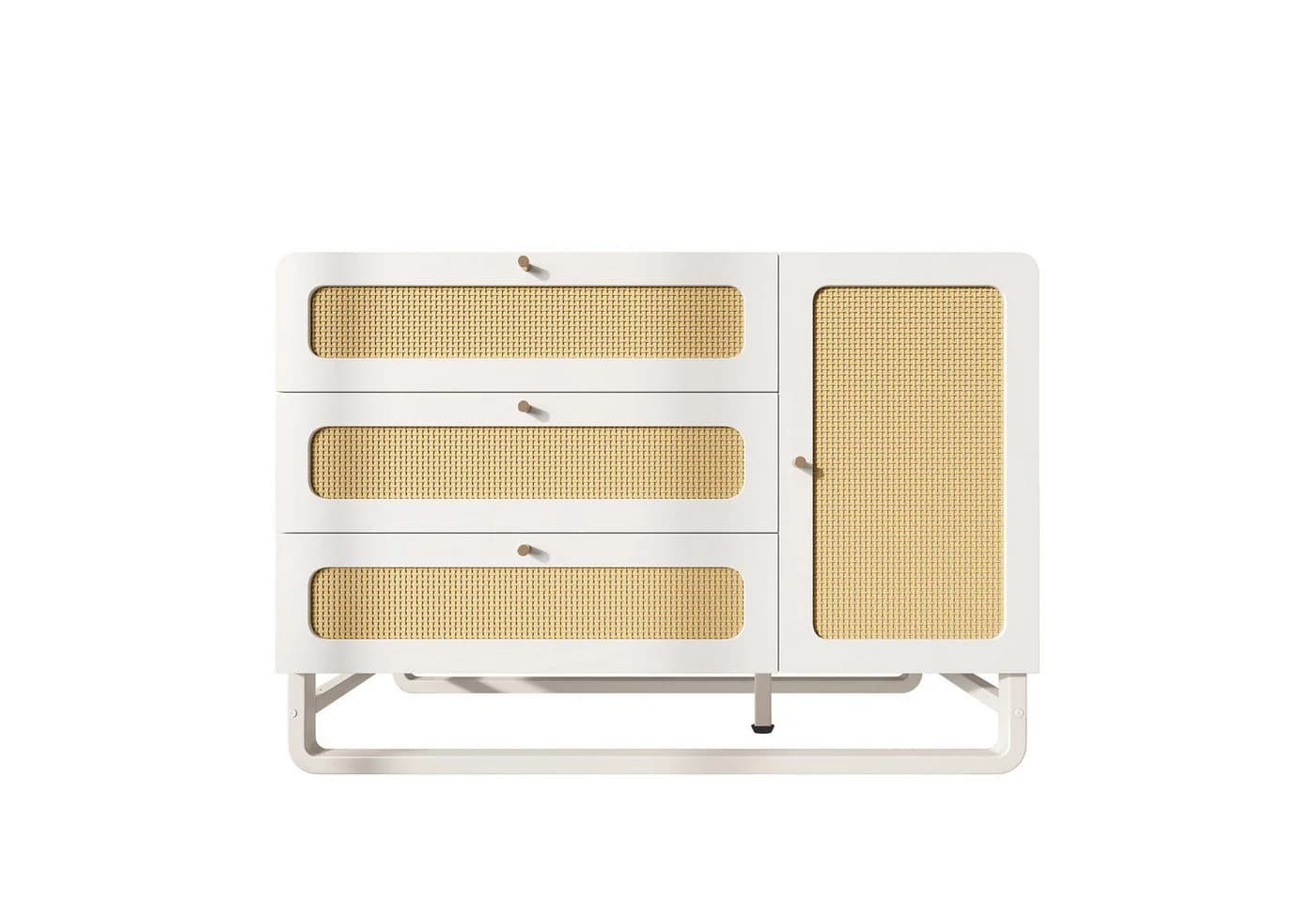 Flieks Kommode Rattanschrank 3 Schubladen 1 Tür Weiß - Bild 4