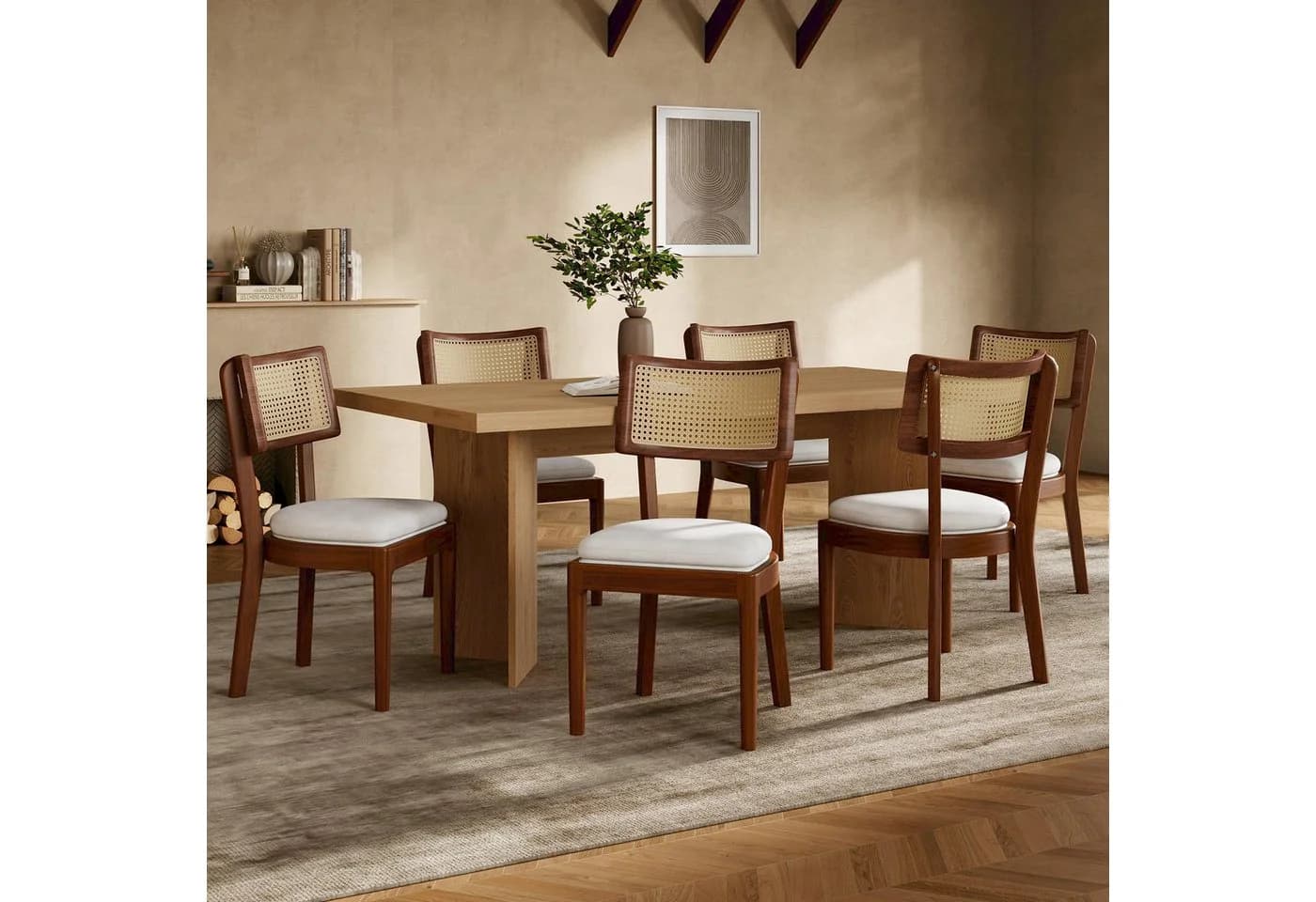 Flieks Esszimmerstuhl 6er Set Massivholz Leinen Nussbaum - Bild 2
