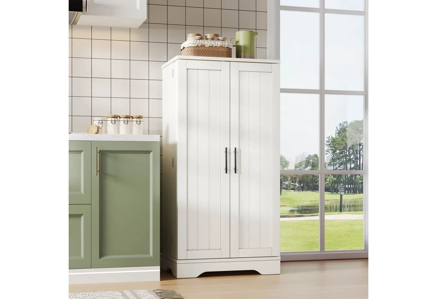 Flieks Mehrzweckschrank Hochschrank mit LED-Sensorlicht und verstellbaren Regalböden - Bild 4