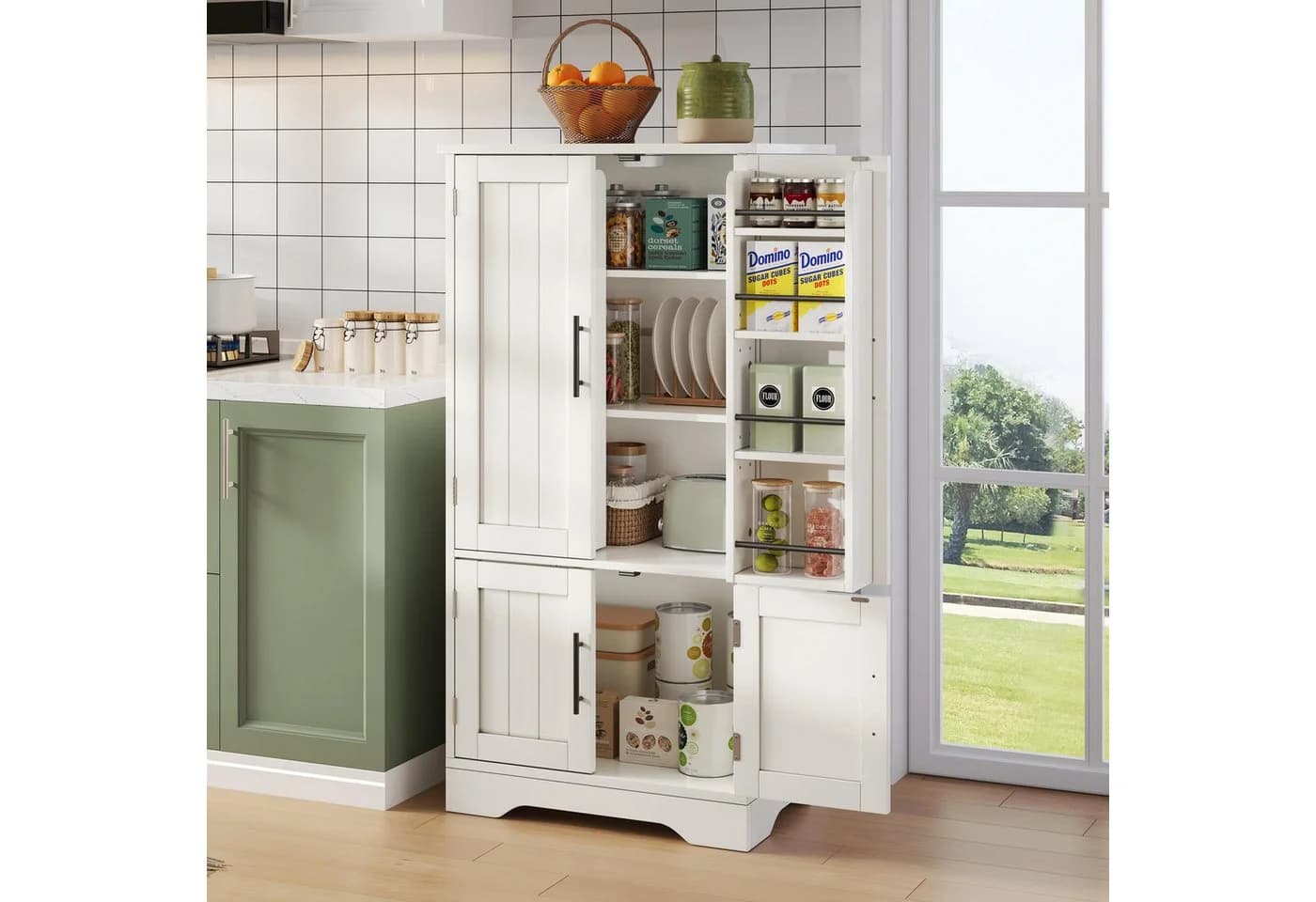 Flieks Hochschrank Küchenschrank mit LED-Sensorlicht Weiß - Bild 2