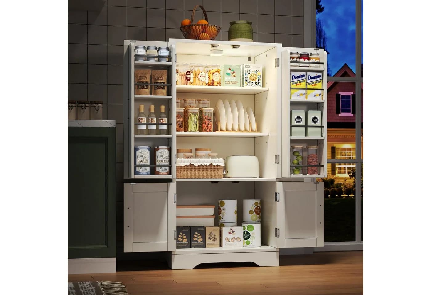 Flieks Hochschrank Küchenschrank mit LED-Sensorlicht Weiß - Bild 3