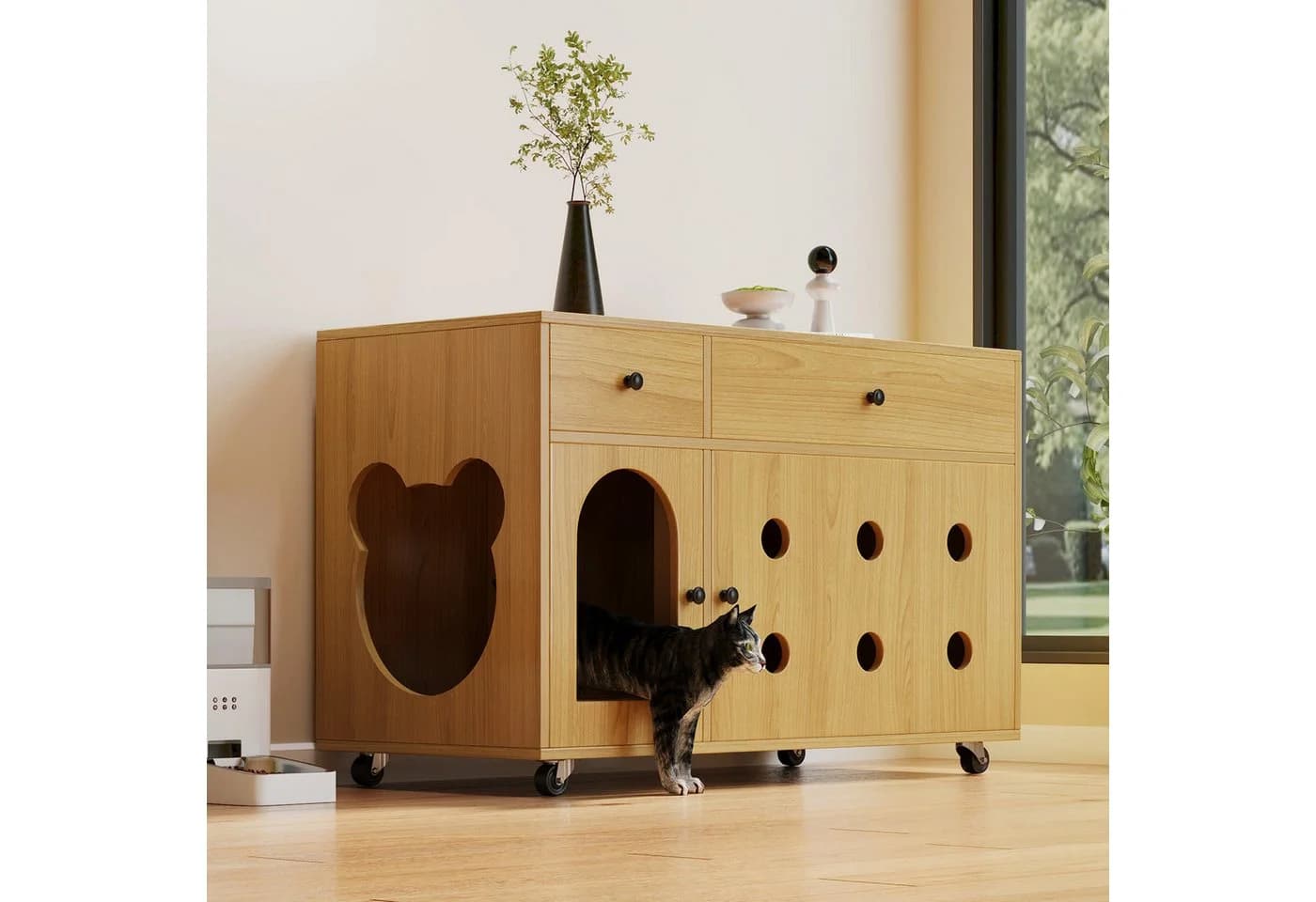 Flieks Mehrzweckschrank Katzenkloschrank mit Rollen und Schubladen - Bild 2