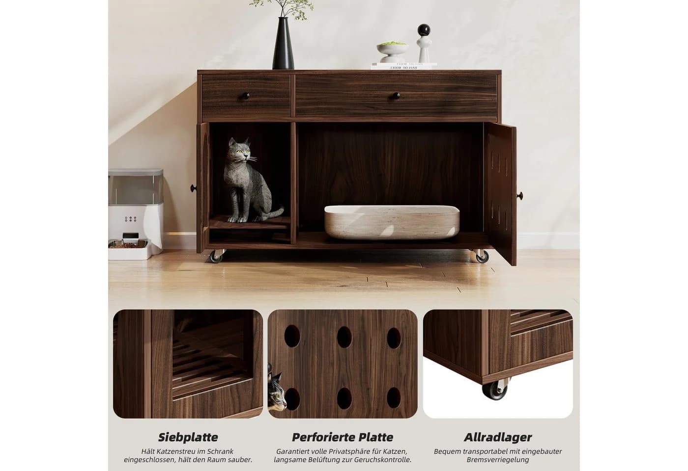 Flieks Mehrzweckschrank Katzenkloschrank Holzoptik Braun - Bild 5