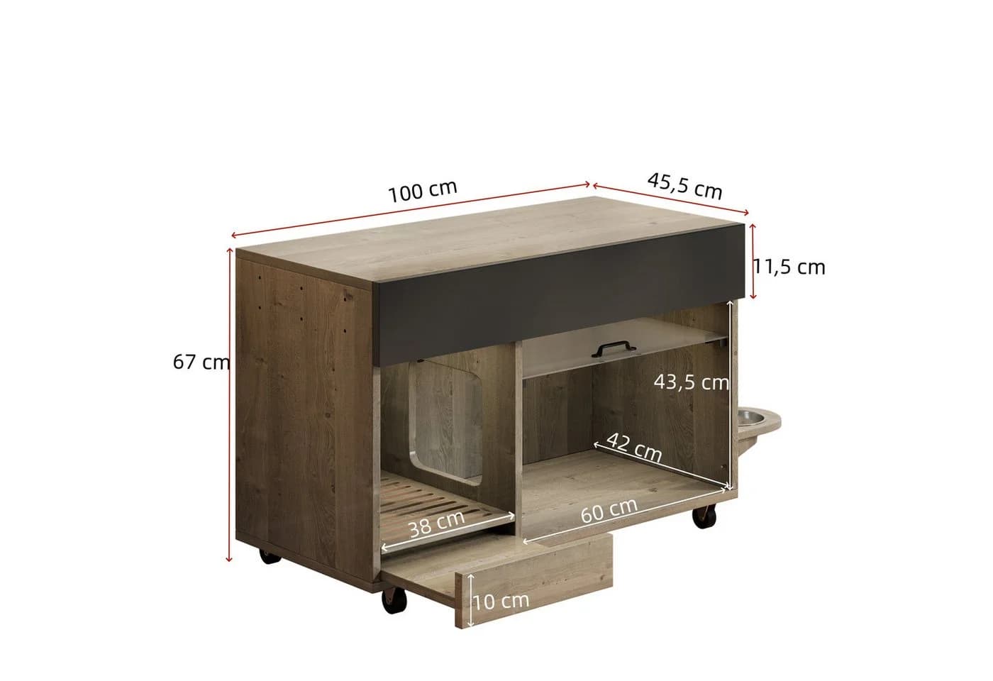 Flieks Katzenkloschrank mit Rollen Holzoptik - Bild 5