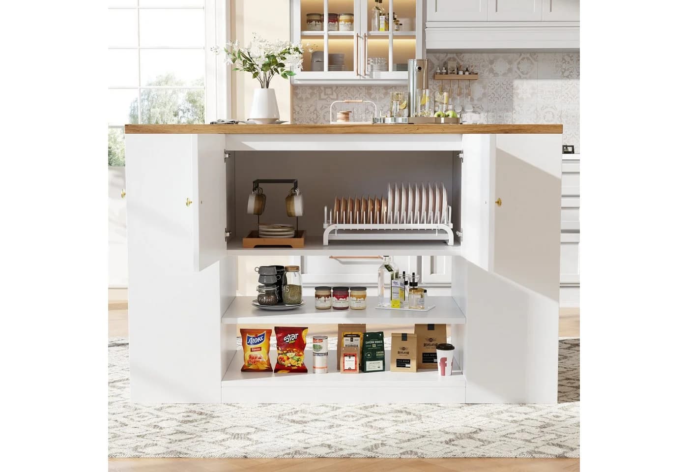 Flieks Kücheninsel mit erweiterbarer Arbeitsplatte, klappbare Tischplatte, Buffetschrank, Sideboard - Bild 3
