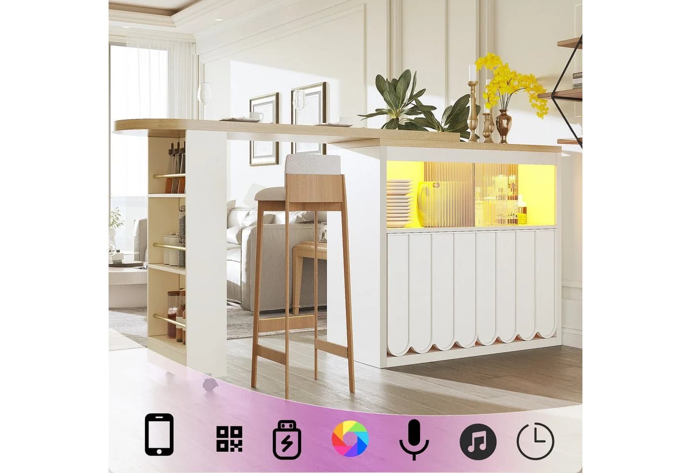 Flieks Bartisch 360° drehbar LED-Beleuchtung Glas-Schiebetüren - Bild 2