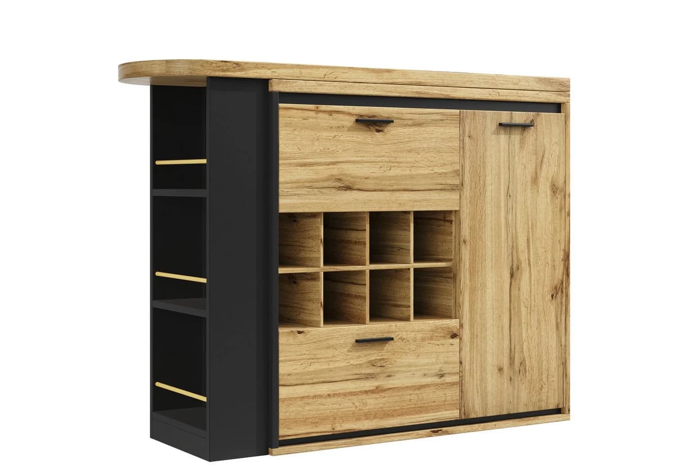 Flieks Bartisch 360° drehbar Esstisch & Mehrzweckschrank mit Weinregal Holzoptik - Bild 4