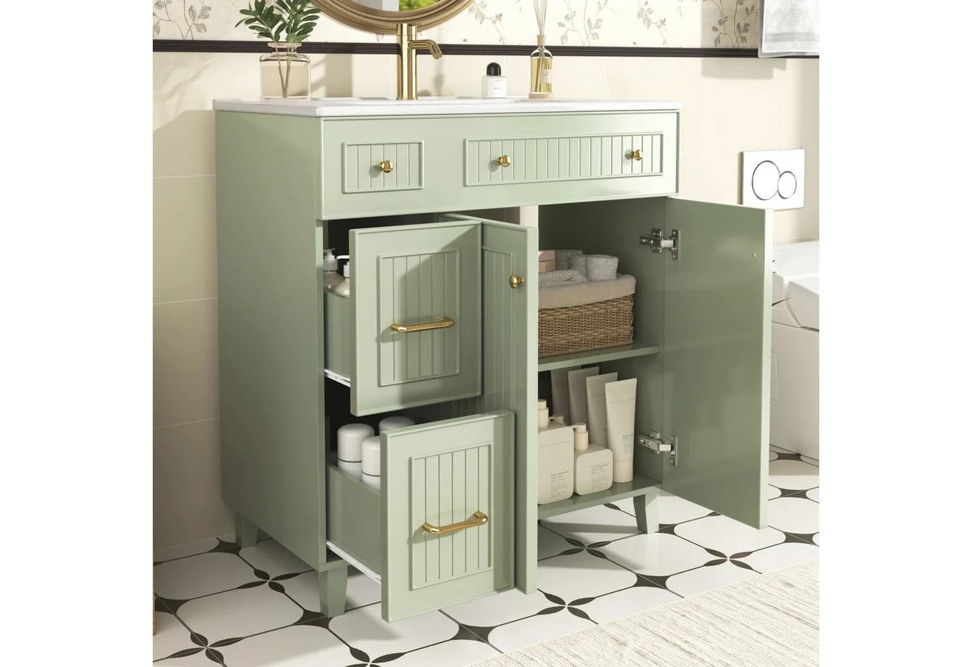 Flieks Waschtisch Waschbeckenunterschrank mit Waschbecken Grün - Bild 2