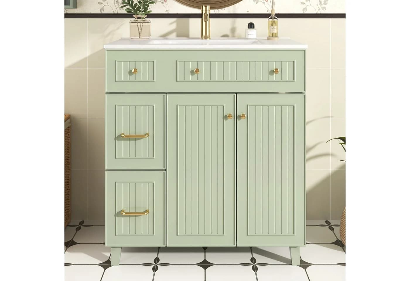 Flieks Waschtisch Waschbeckenunterschrank mit Waschbecken Grün - Bild 4