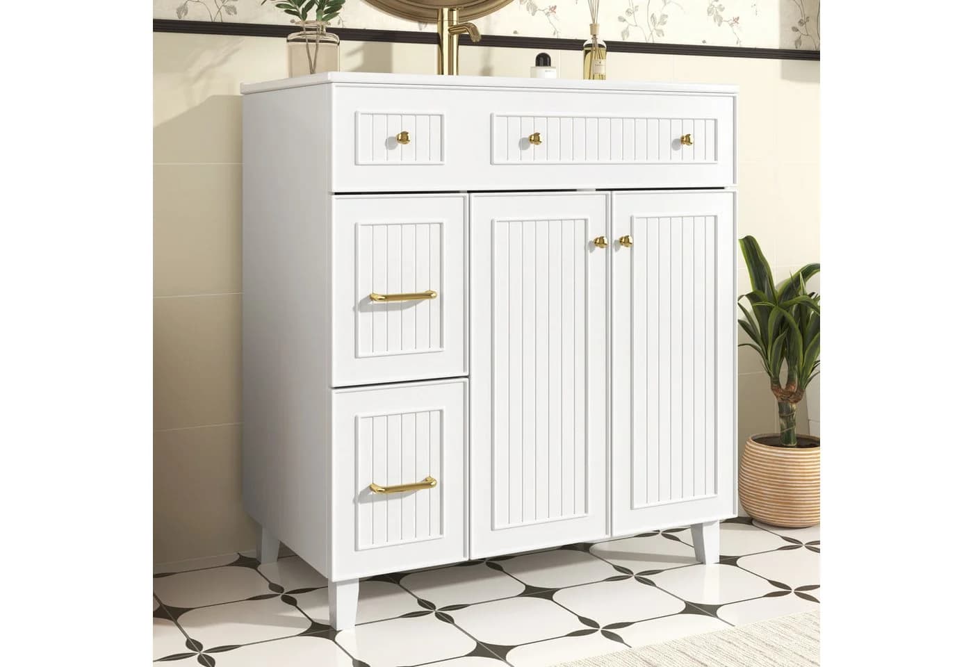 Flieks Waschtisch Waschbeckenunterschrank mit Waschbecken