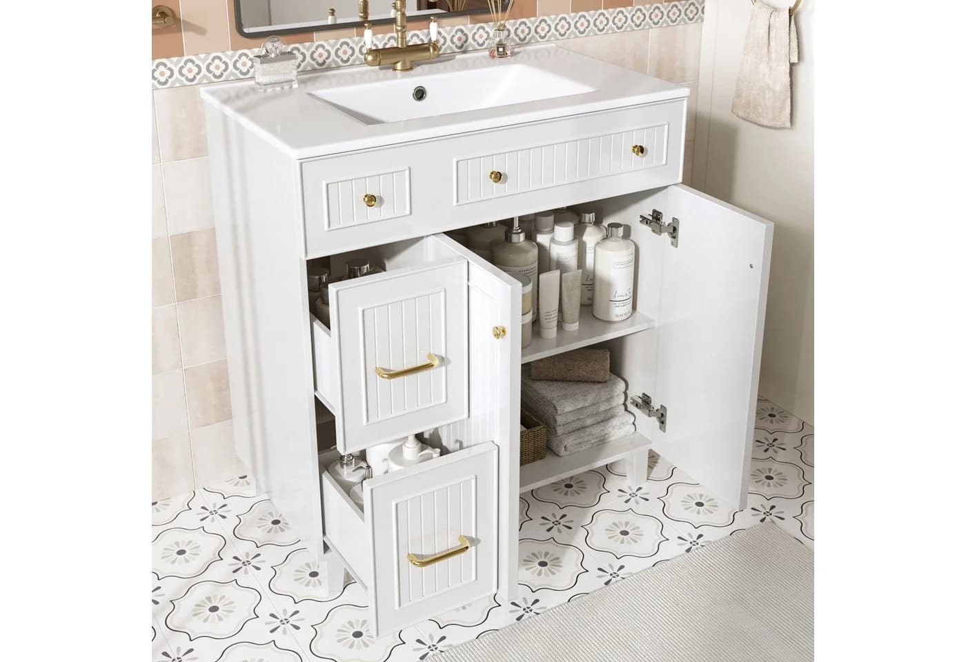 Flieks Waschtisch Waschbeckenunterschrank mit Waschbecken - Bild 2