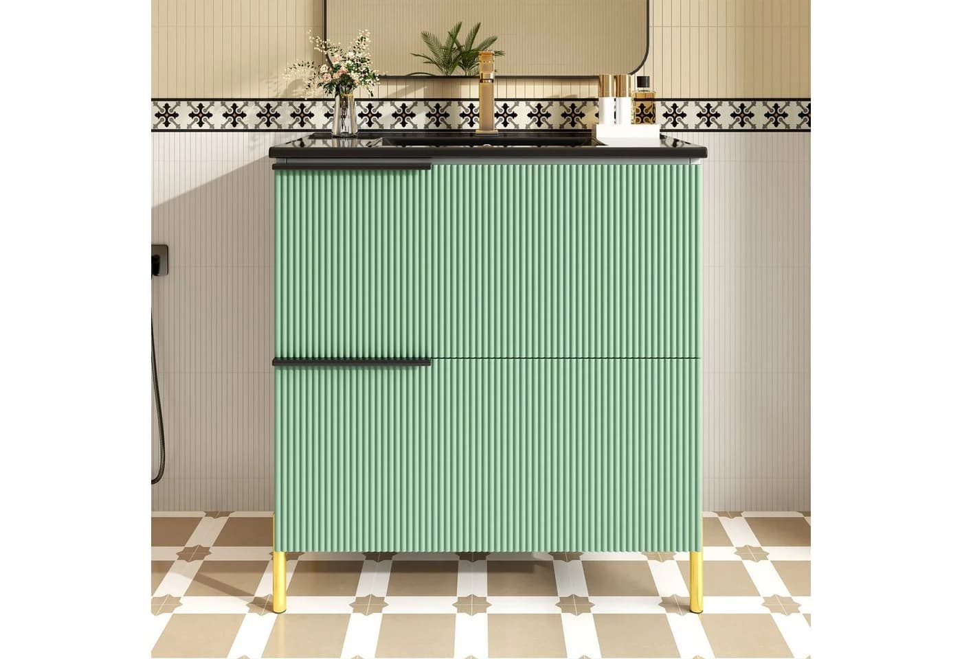 Flieks Waschtischunterschrank Grün mit Keramik-Waschbecken - Bild 3