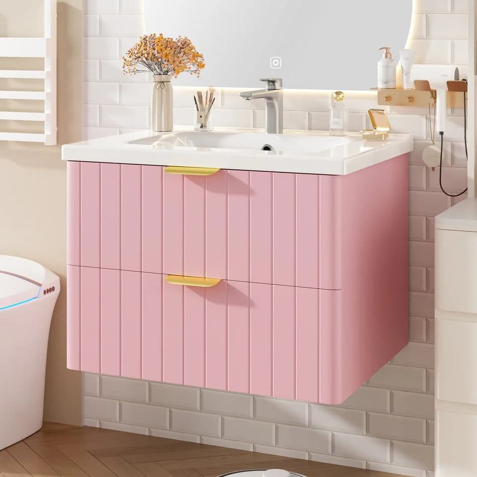 Flieks Waschtisch Waschbeckenunterschrank mit Waschbecken Waschplatz Rosa - Bild 4