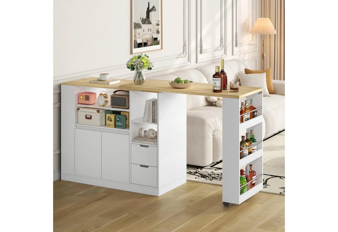 Flieks Bartisch 360° drehbar Stehtisch mit Mehrzweckschrank Weiß - Bild 2