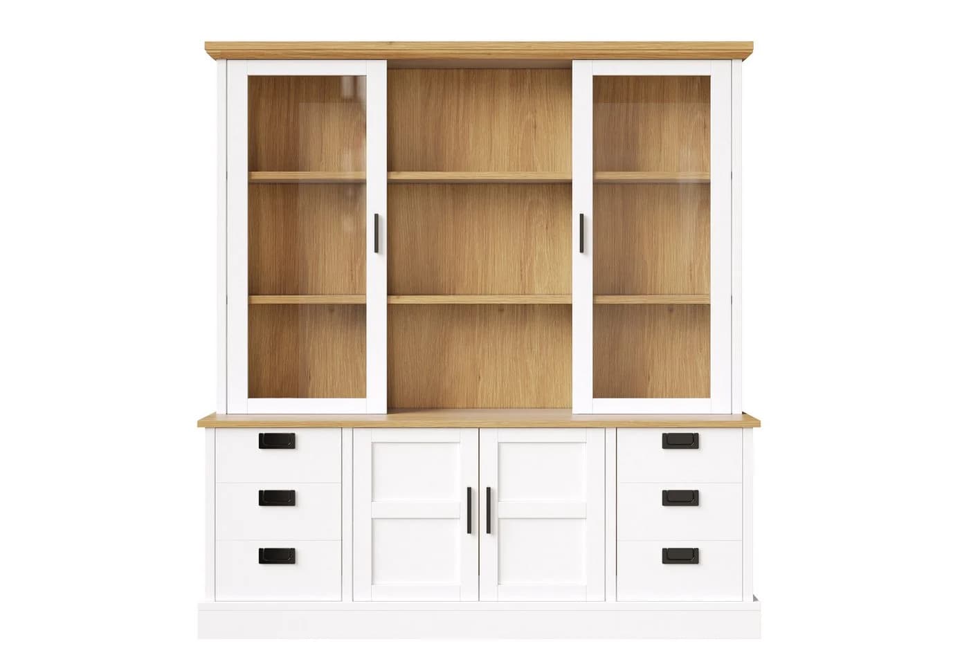 Flieks Küchenbuffet Hochschrank Weiß mit Glastüren & Schubladen - Bild 4