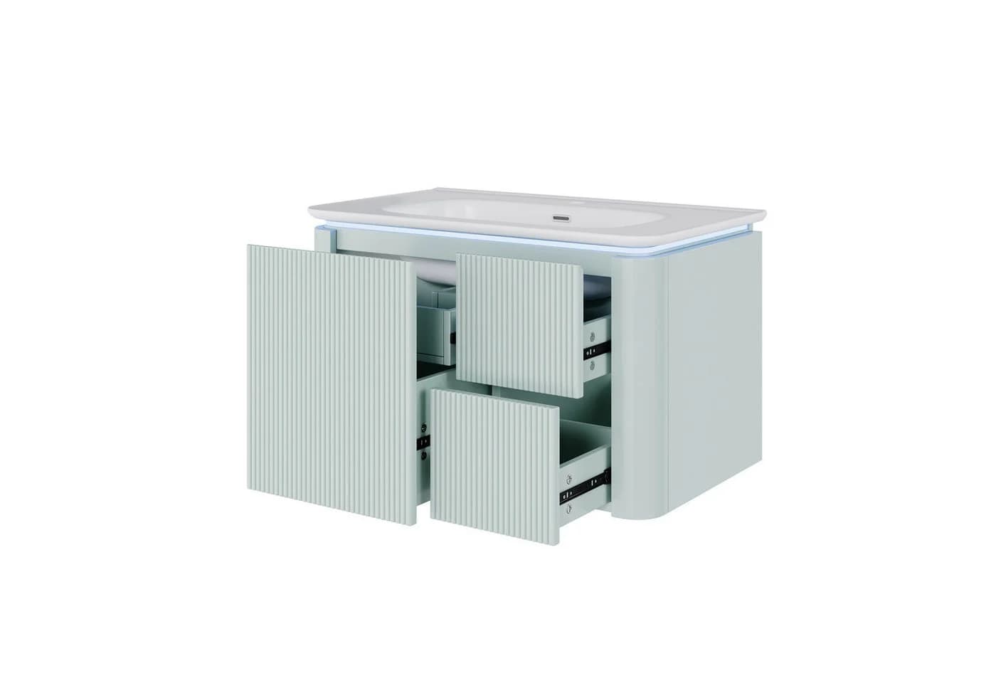 Flieks Waschtischunterschrank mit LED & Radar-Sensor, Mintgrün, 4 Schubladen - Bild 5