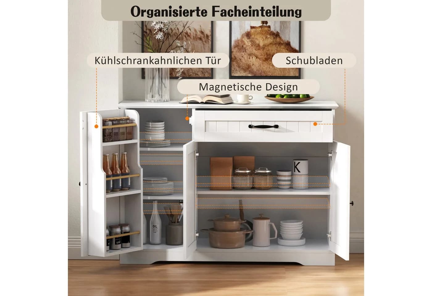 Flieks Kommode Buffetschrank mit Schubladen und Türablagen - Bild 4