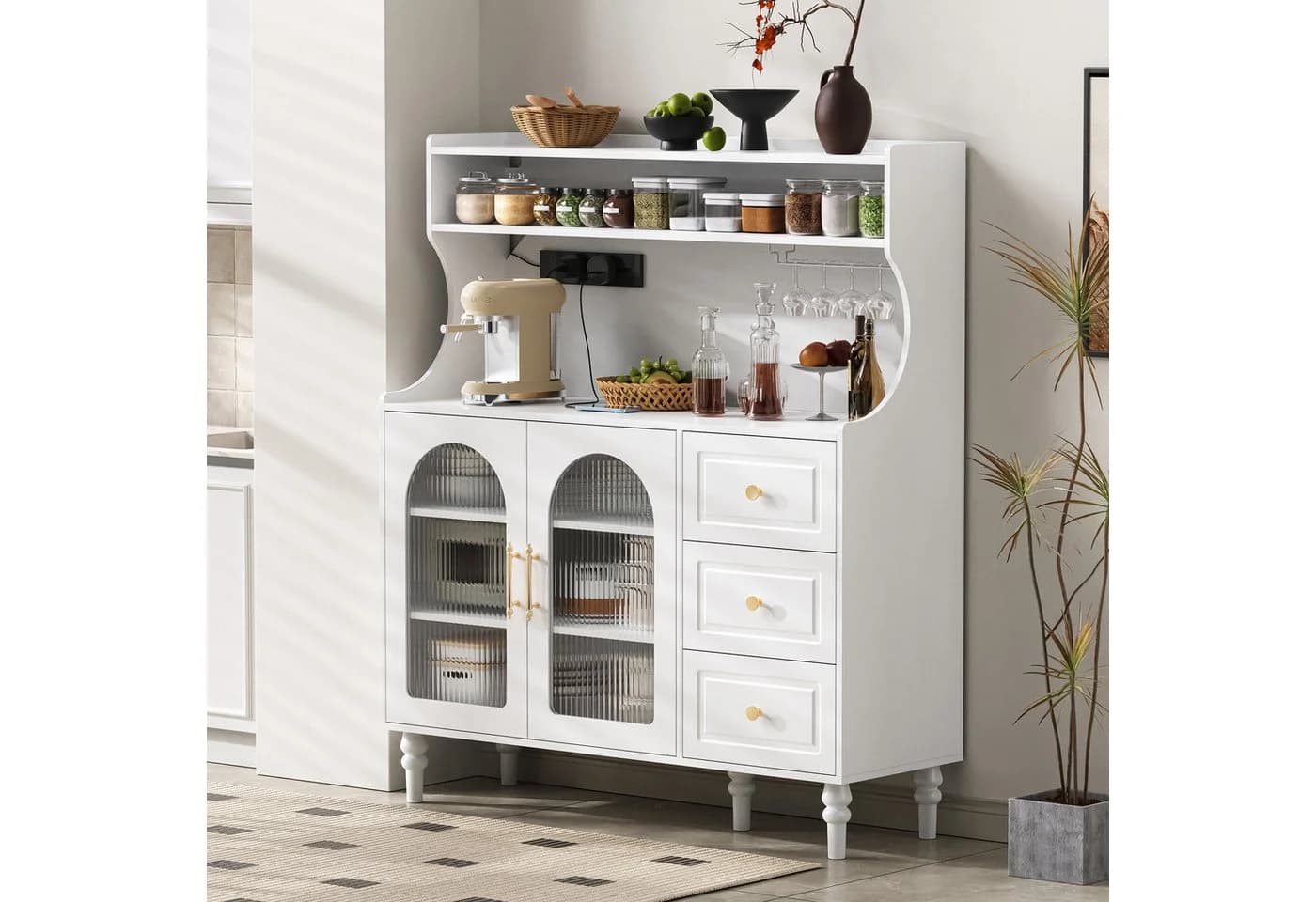 Flieks Küchenbuffet mit Steckdosen, Gläserhalter, Schubladen und Glastüren - Bild 3
