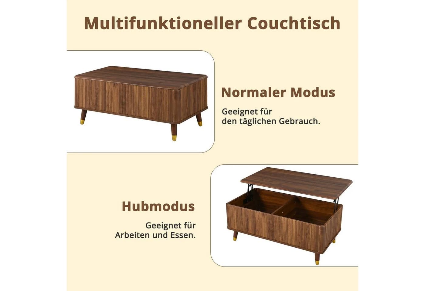Merax Retro Couchtisch höhenverstellbar mit Stauraum Walnuss - Bild 4