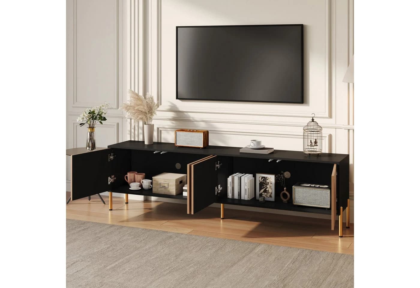 Merax Lowboard Schwarz Gold TV-Schrank Strukturfront - Bild 3
