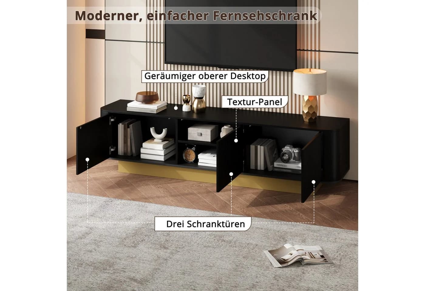 Merax Lowboard TV-Schrank mit Stauraum 3 Schranktüren - Bild 4