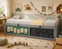 Merax Kinderbett 90x200 mit Stauraum und Kreativtafel Weiß/Grau Bild 1