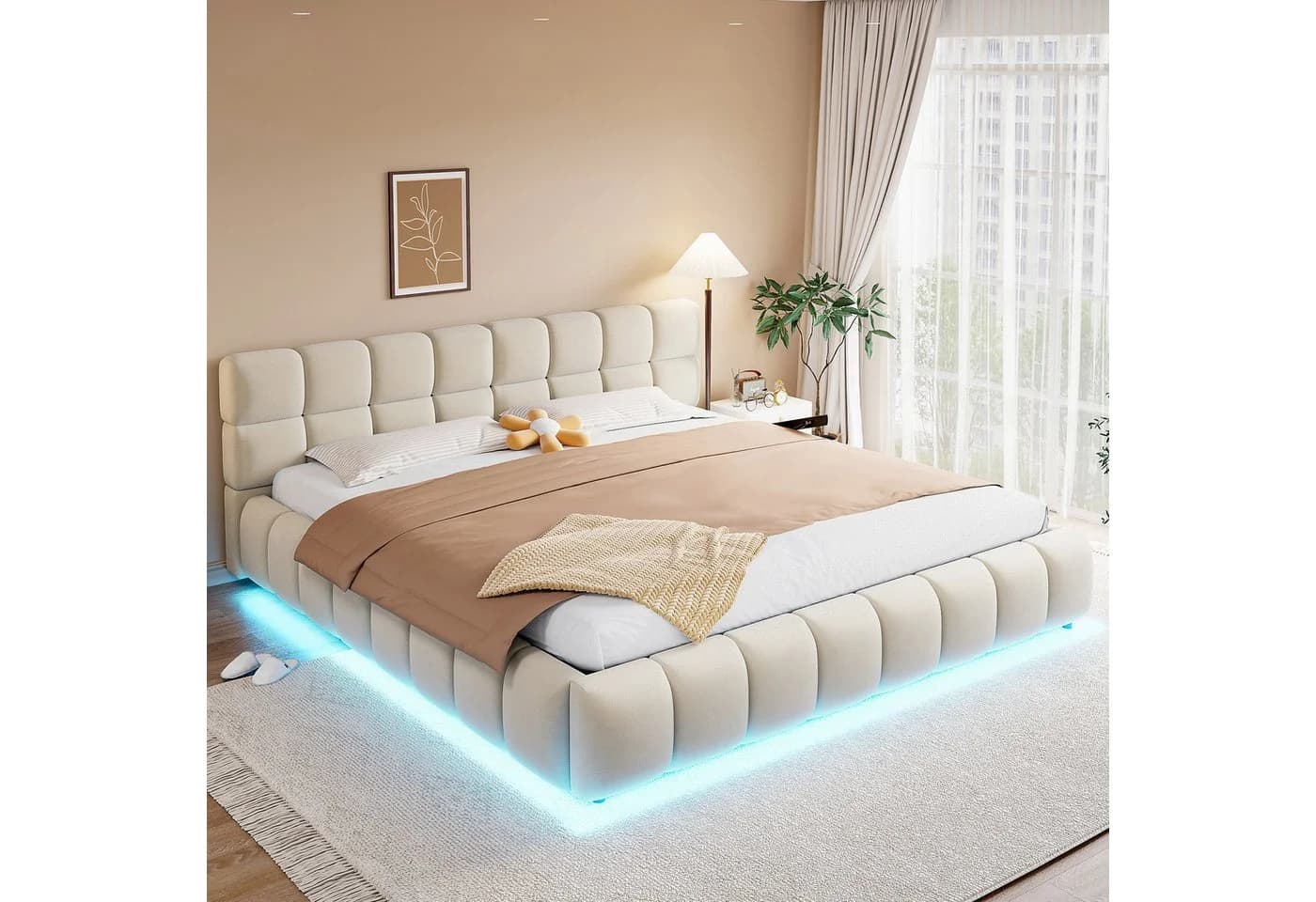 Merax Polsterbett 180x200cm mit LED-Licht & hydraulischem Stauraum