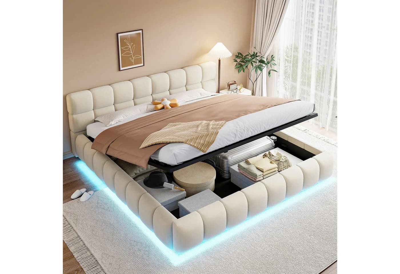 Merax Polsterbett 180x200cm mit LED-Licht & hydraulischem Stauraum - Bild 2