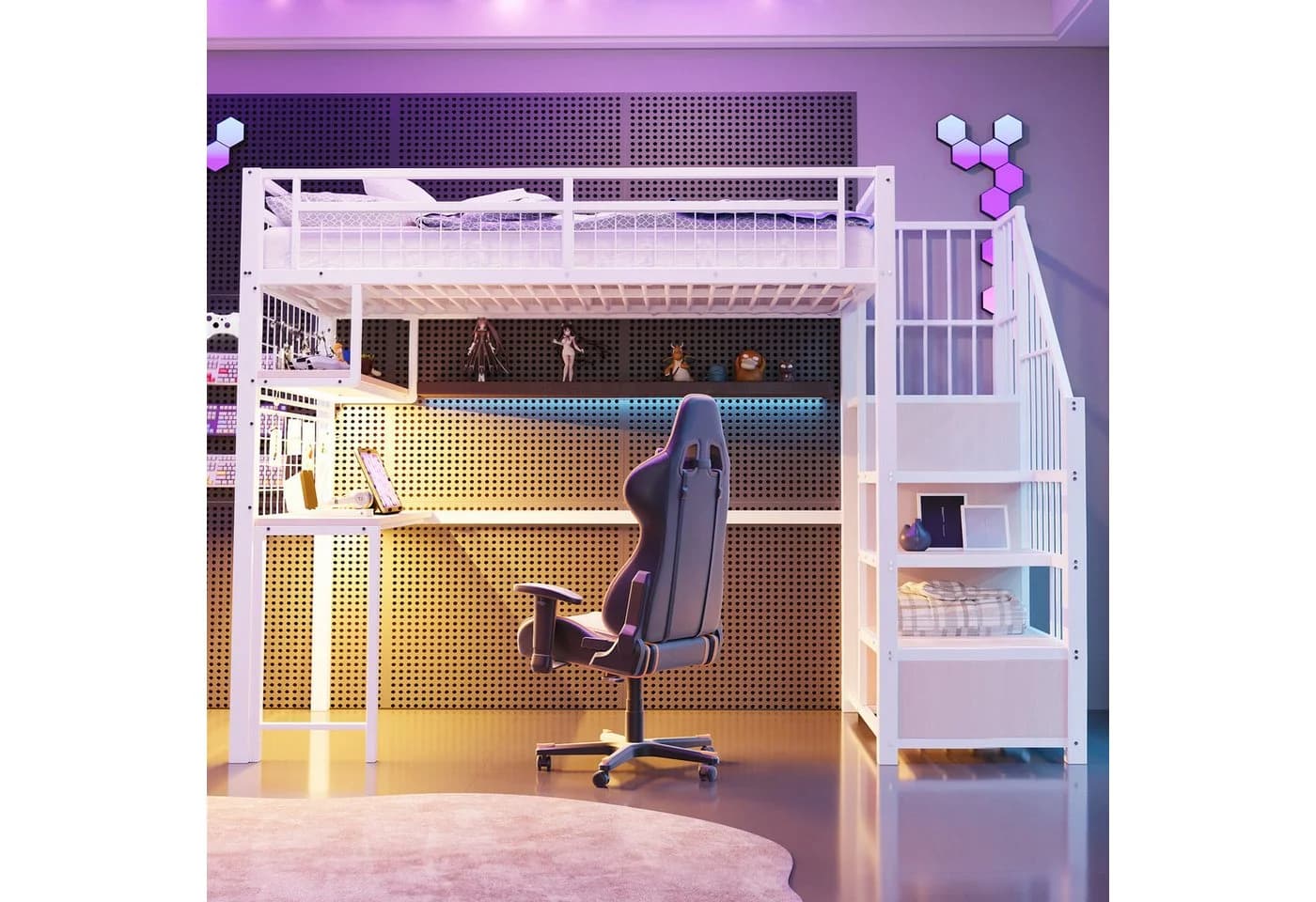 Merax Hochbett 90×200 cm mit LED-Licht & Steckdosen