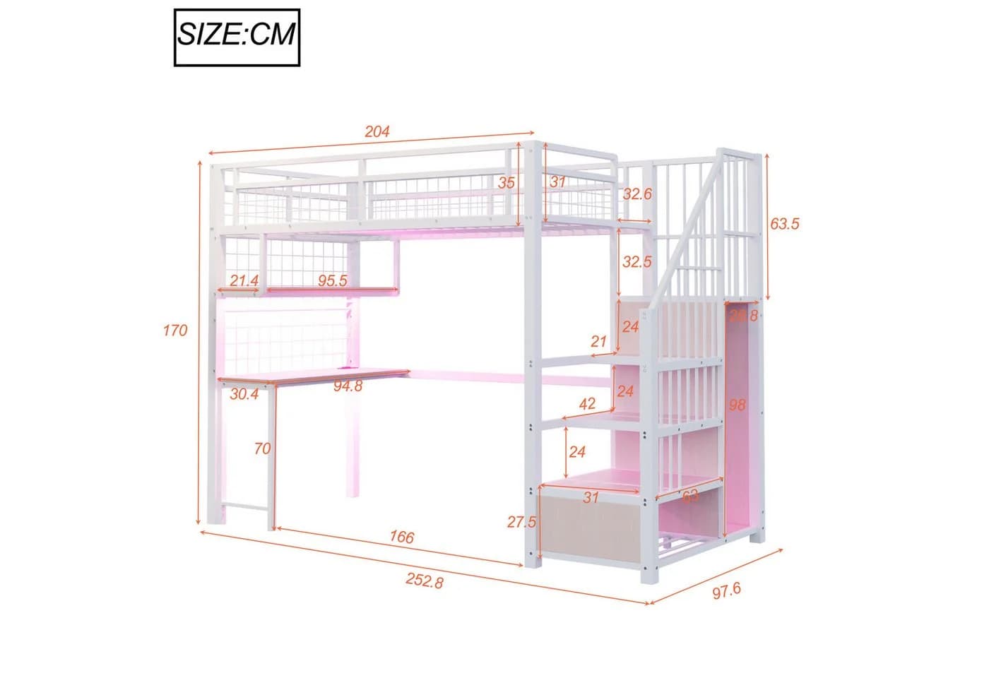 Merax Hochbett 90×200 cm mit LED-Licht & Steckdosen - Bild 5