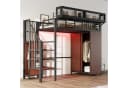 Merax Hochbett 90x200 mit LED, Kleiderschrank & Stauraumtreppe Schwarz/Weiß Bild 2
